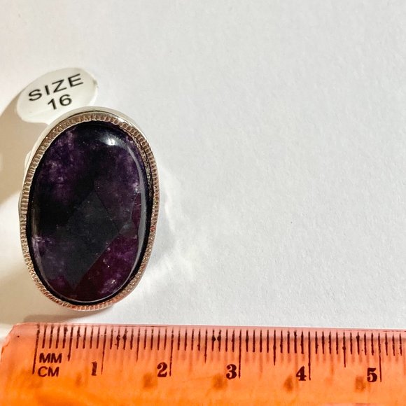 Vintage Purple Amethyst Cocktail Ring Chunky Oval Cut Silver Plated 5 6 7 8 9 - Picture 11 of 13